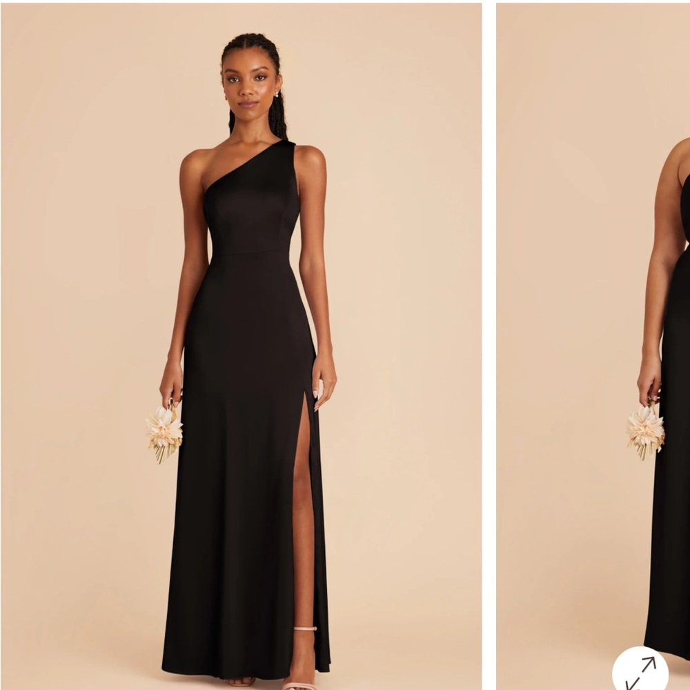 David's Bridal Black One-Shoulder Slit Gown - Picture 4 of 5